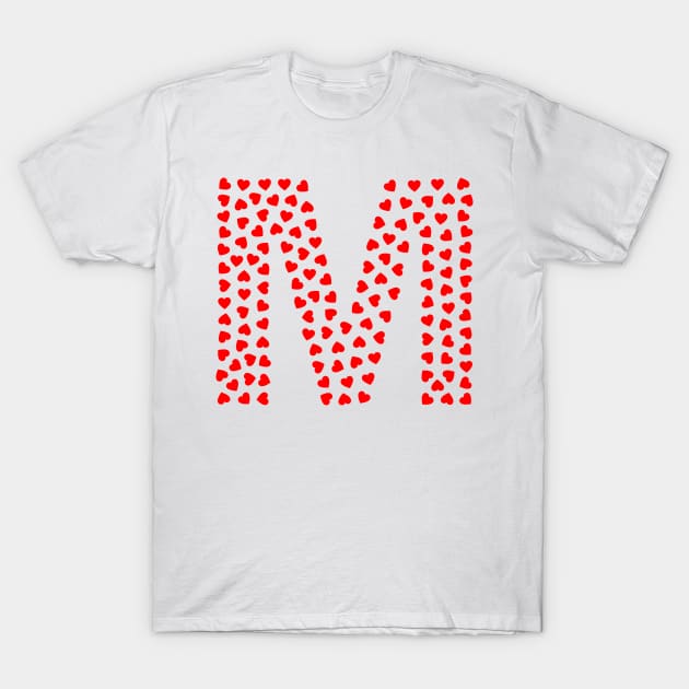 Letter M Heart Shape Initial T-Shirt by Sanu Designs